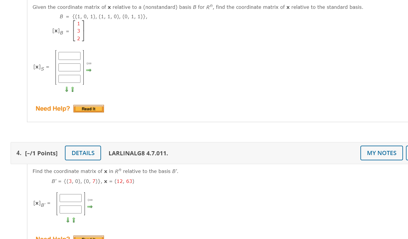Solved Given the coordinate matrix of x relative to a