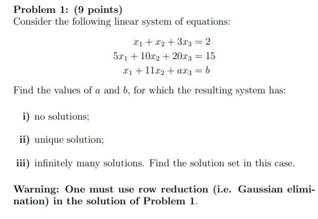 Solved Problem 1: (9 points) Consider the following linear | Chegg.com