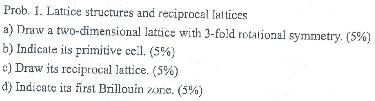 Solved a Prob. 1. Lattice structures and reciprocal lattices | Chegg.com