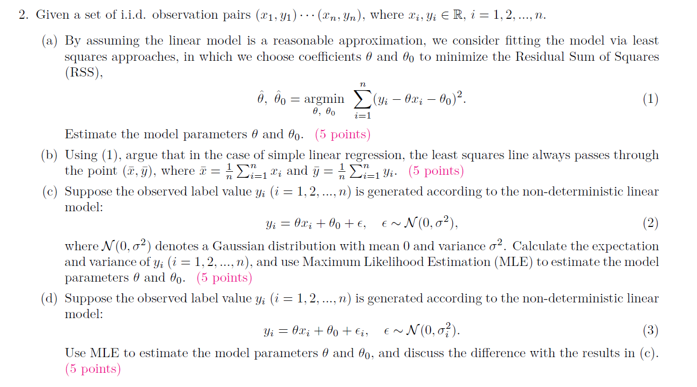 2. Given A Set Of I.i.d. Observation Pairs (21, | Chegg.com