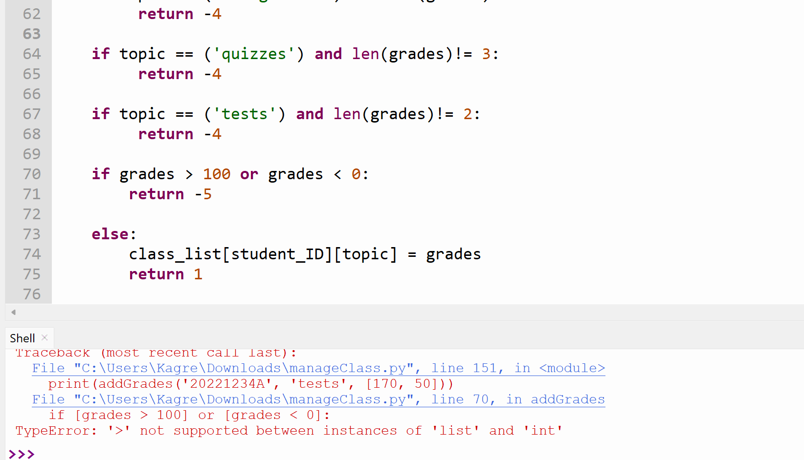 Solved What does this error mean? my list is just grades | Chegg.com