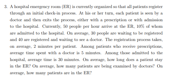 Solved 3. A hospital emergency room (ER) is currently | Chegg.com