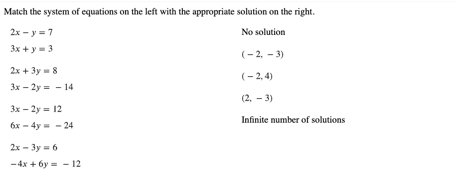 Solved Match The System Of Equations On The Left With The Chegg Com