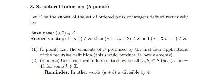 Solved 3. Structural Induction (5 points) Let S be the | Chegg.com