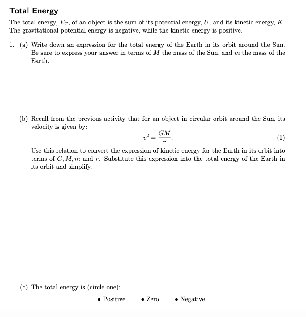 Solved Total Energy The total energy, Et, of an object is | Chegg.com