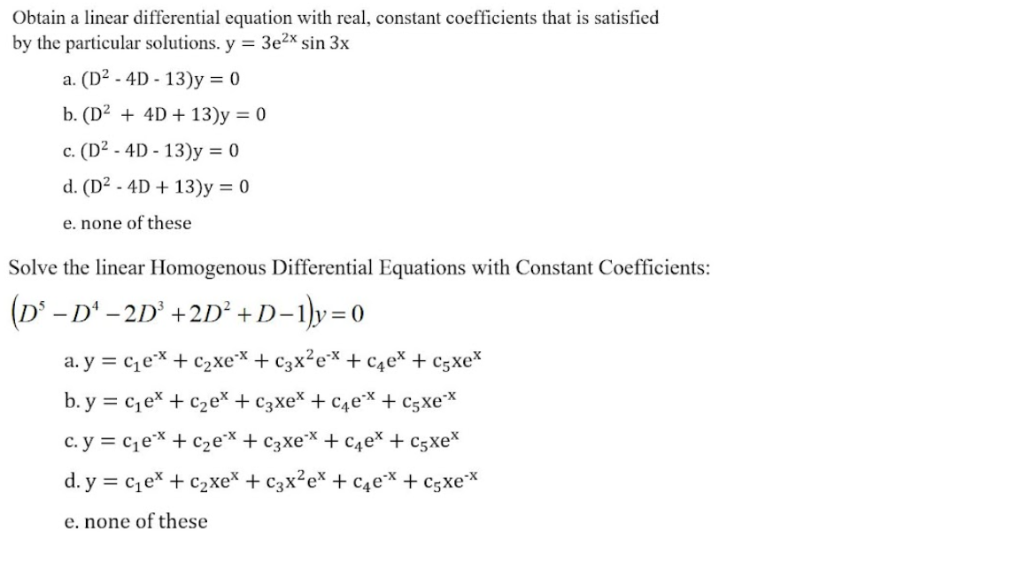 Solved Obtain a linear differential equation with real, | Chegg.com