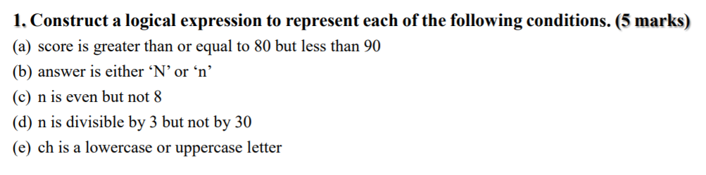 Solved 1. Construct a logical expression to represent each | Chegg.com