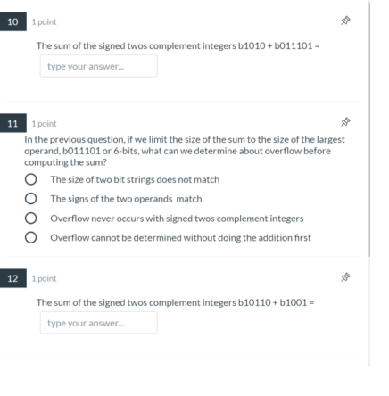 Solved 10 1 point The sum of the signed twos complement | Chegg.com