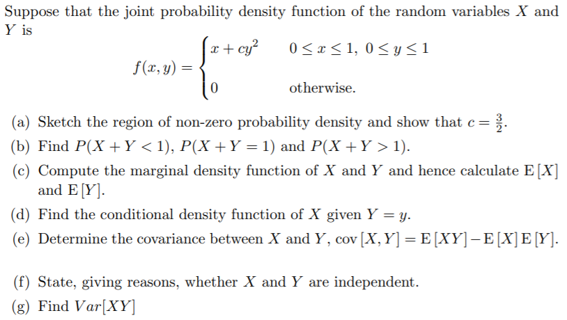 Solved Suppose that the joint probability density function | Chegg.com