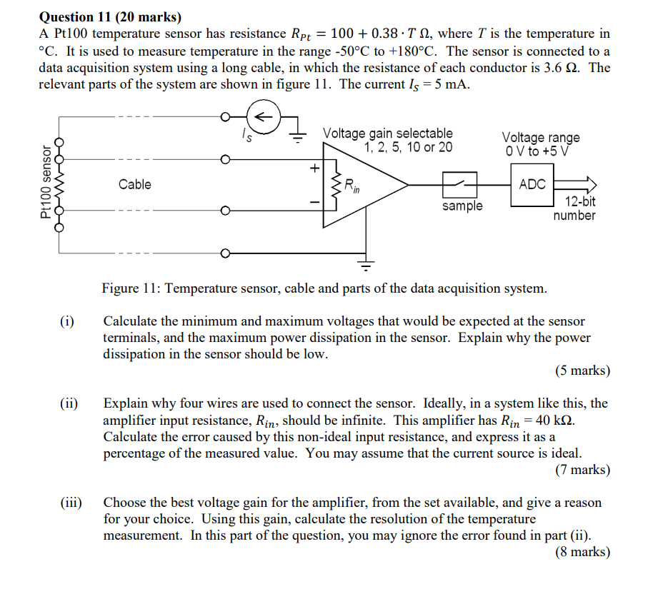 Solved Question 11 (20 marks) A Pt100 temperature sensor has | Chegg.com