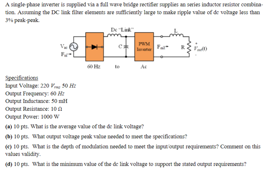 Solved A single-phase inverter is supplied via a full wave | Chegg.com