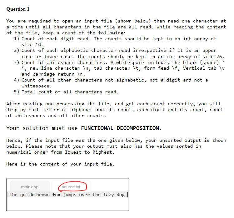 Solved Question l You are required to open an input file | Chegg.com
