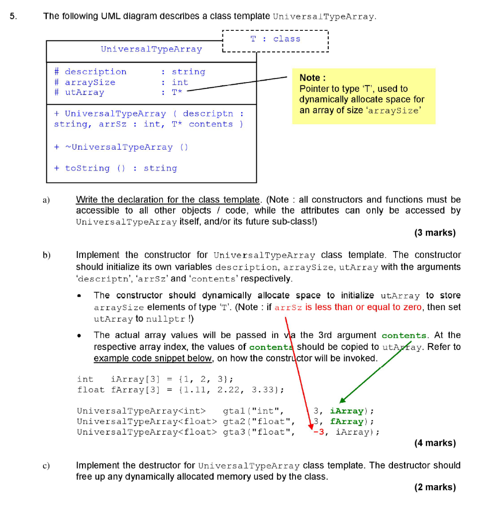 Solved The following UML diagram describes a class template | Chegg.com