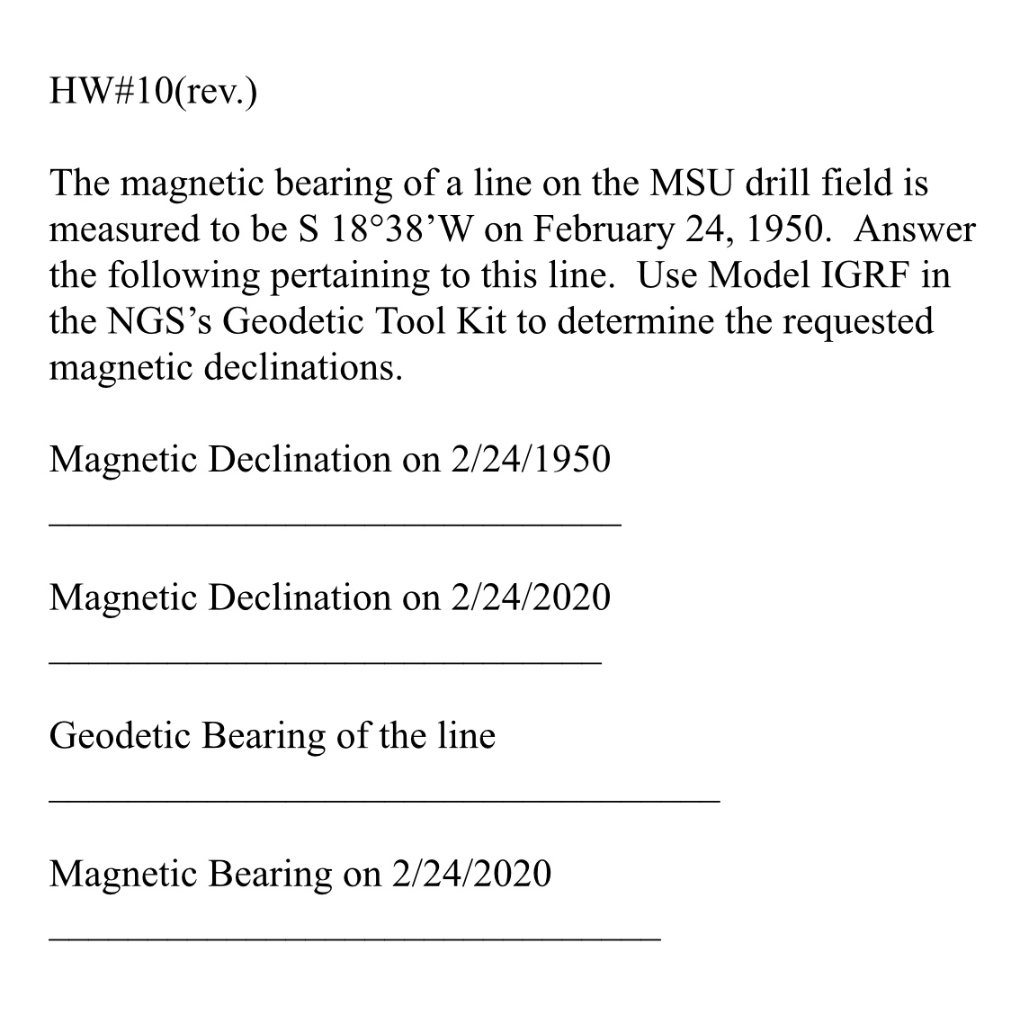 Solved HW10(rev.) The bearing of a line on the MSU