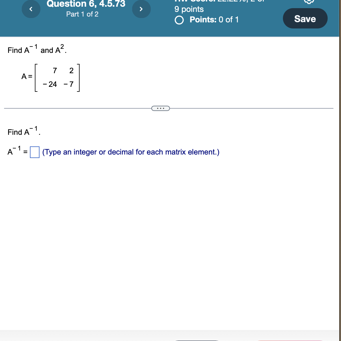 Solved Find the inverse of the matrix below, if it exists. | Chegg.com