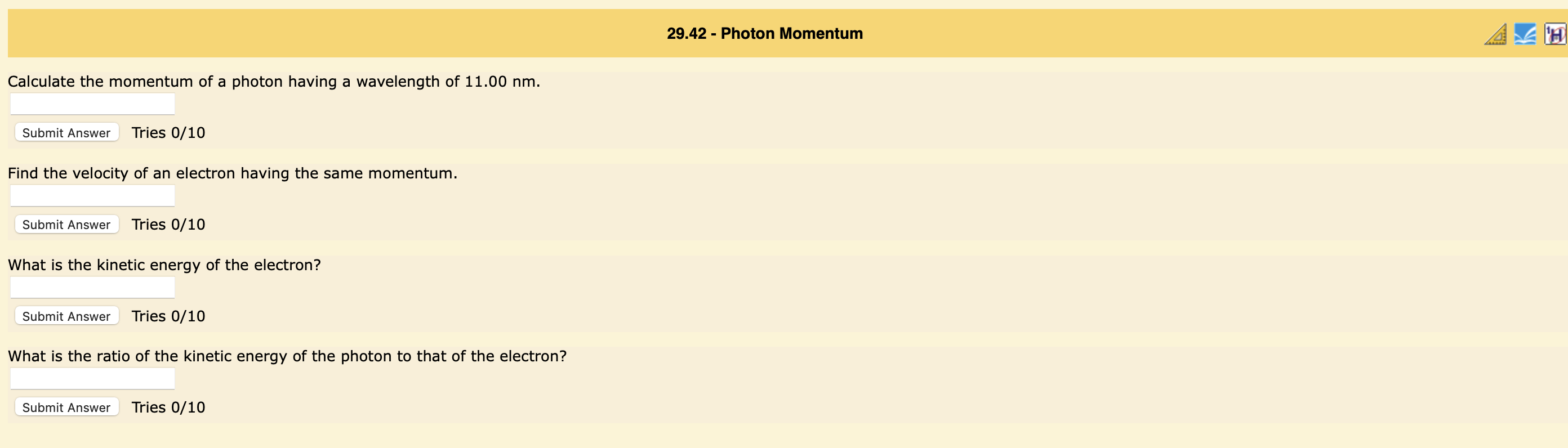 Solved 29.42 - Photon Momentum H Calculate the momentum of a | Chegg.com