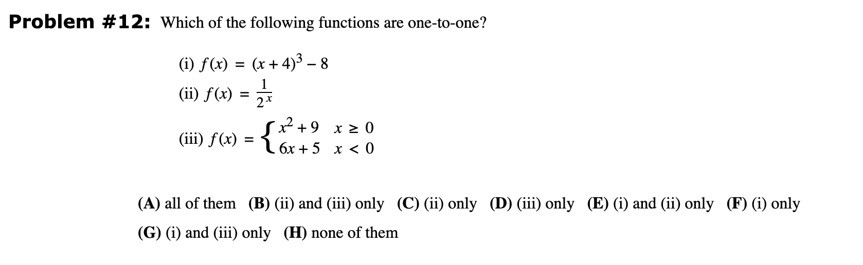 Solved Problem #12: Which of ﻿the following functions are | Chegg.com