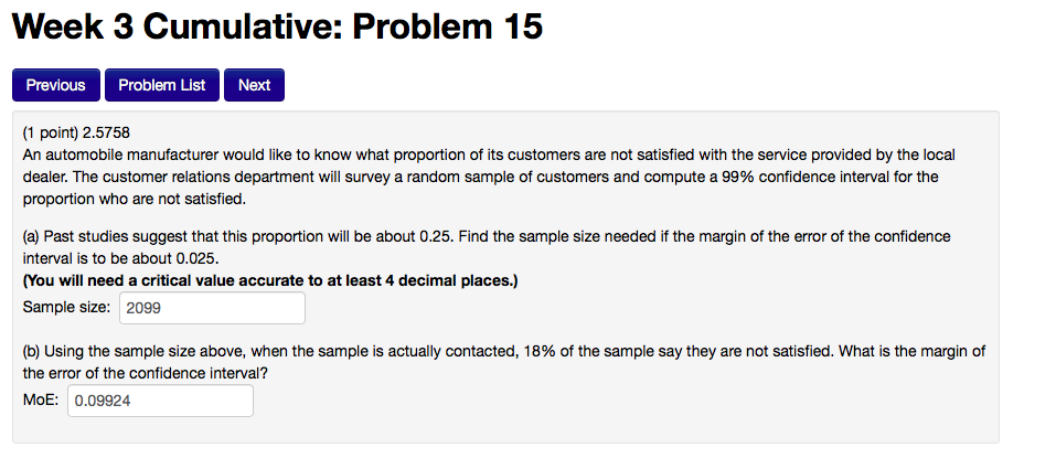 Cumulative Open Example Problems Solved Week 3 Cumulative: Problem 15 Previous Problem List | Chegg.com