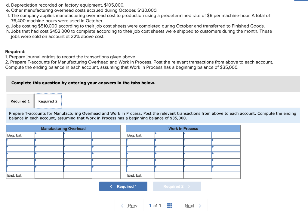 Solved d. Depreciation recorded on factory equipment, | Chegg.com