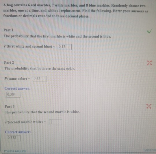 Solved A bag contains 6 red marbles, 7 white marbles, and 8