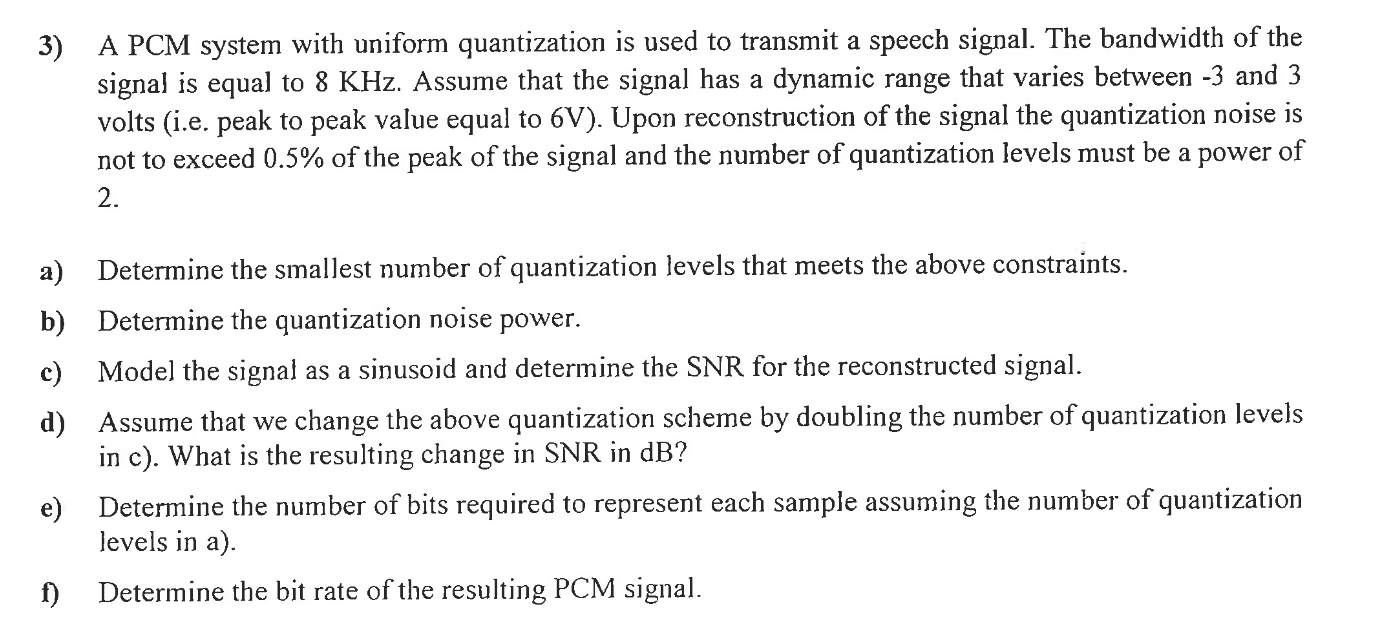 Solved 3) A PCM system with uniform quantization is used to