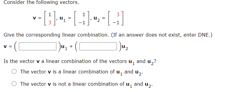 Solved Consider The Following Vectors V 1 1 U 1 Chegg Com