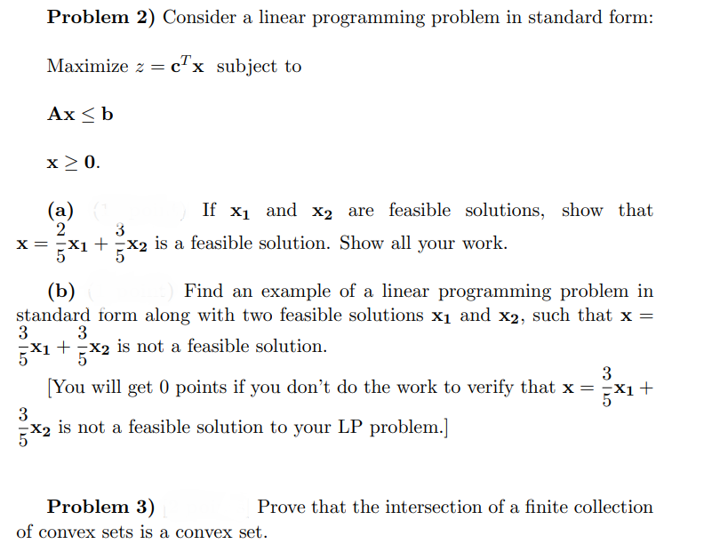 Solved Problem 2) Consider a linear programming problem in | Chegg.com