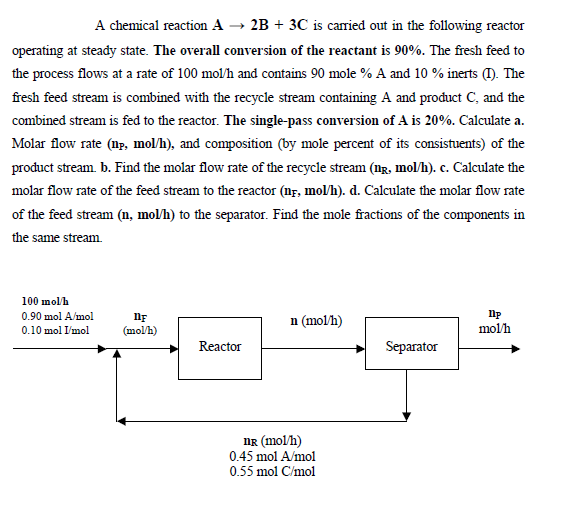 A chemical reaction A → 2B + 3C is carried out in the | Chegg.com