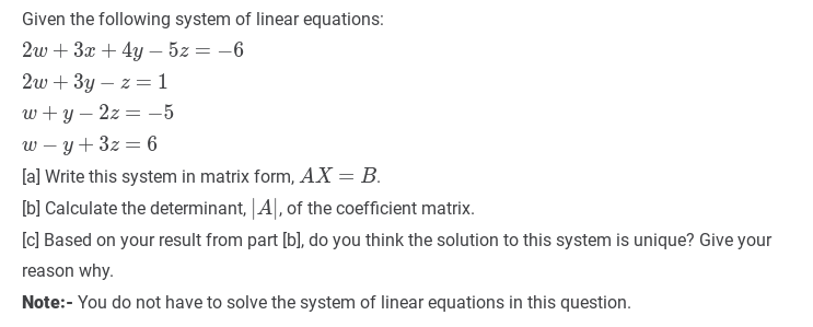 Solved Given the following system of linear equations: | Chegg.com
