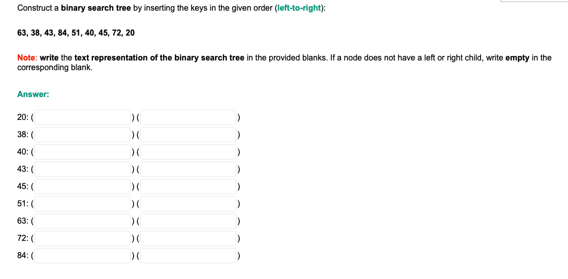 Solved Construct a binary search tree by inserting the keys | Chegg.com