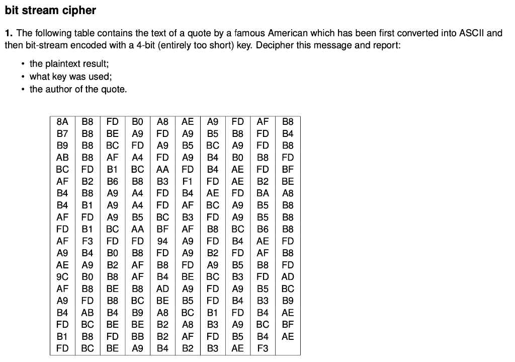 Bit Stream Cipher 1. The Following Table Contains The | Chegg.com