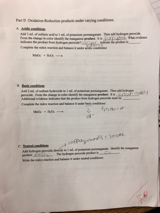 Solved Part II Oxidation-Reduction products under varying | Chegg.com