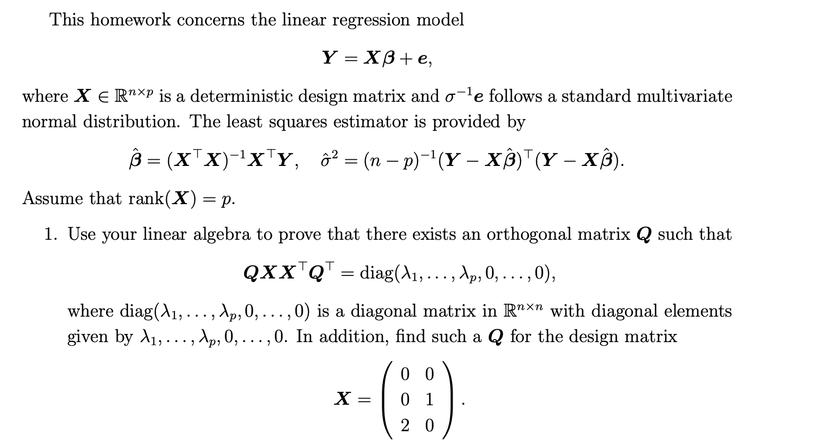 Solved This Homework Concerns The Linear Regression Model Chegg Com