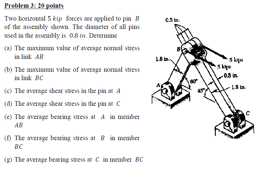 Solved Probleim 3: 20 Points Two Horizontal 5 Kip Forces Are | Chegg.com