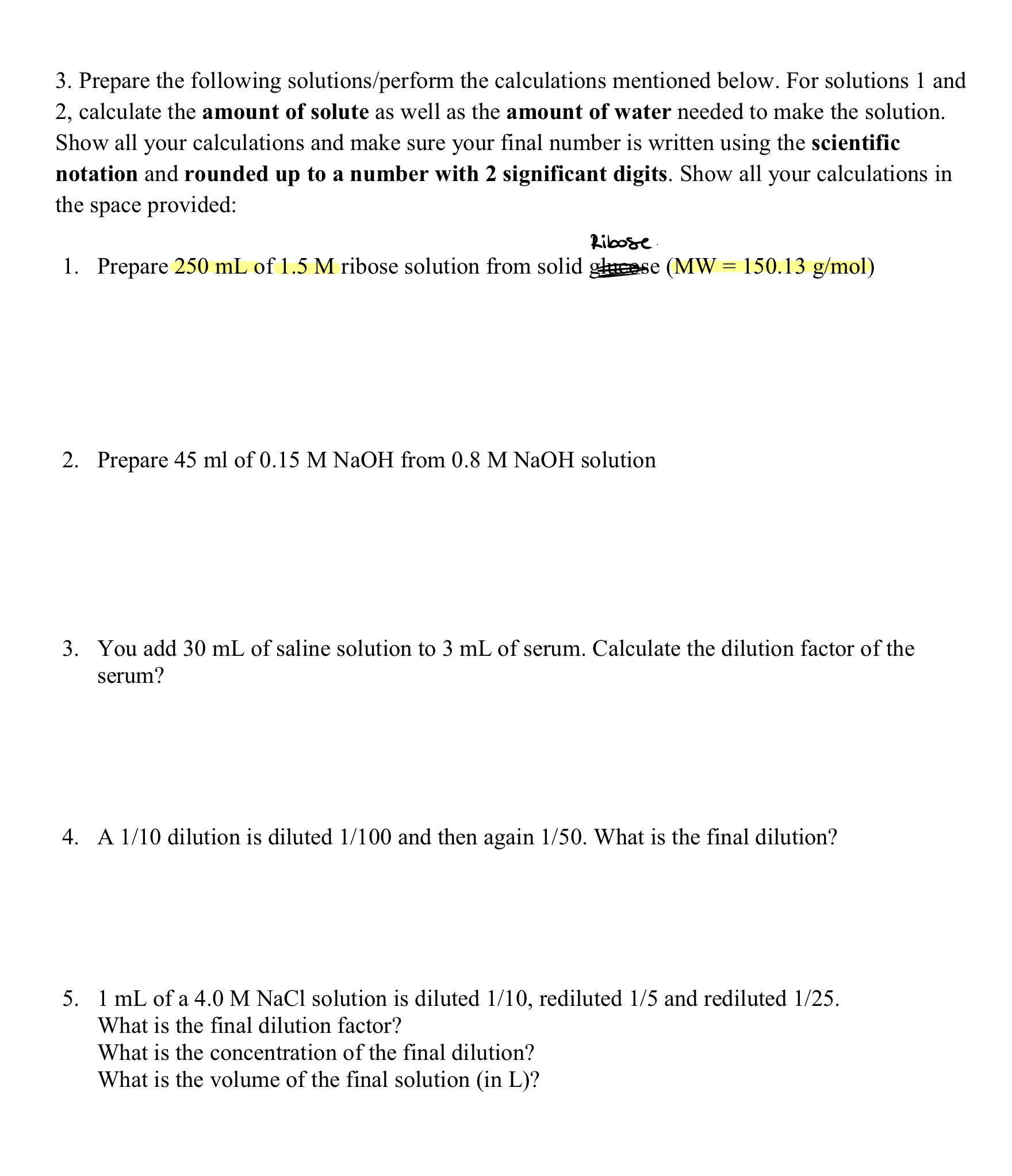 Solved 3. Prepare The Following Solutions/perform The | Chegg.com