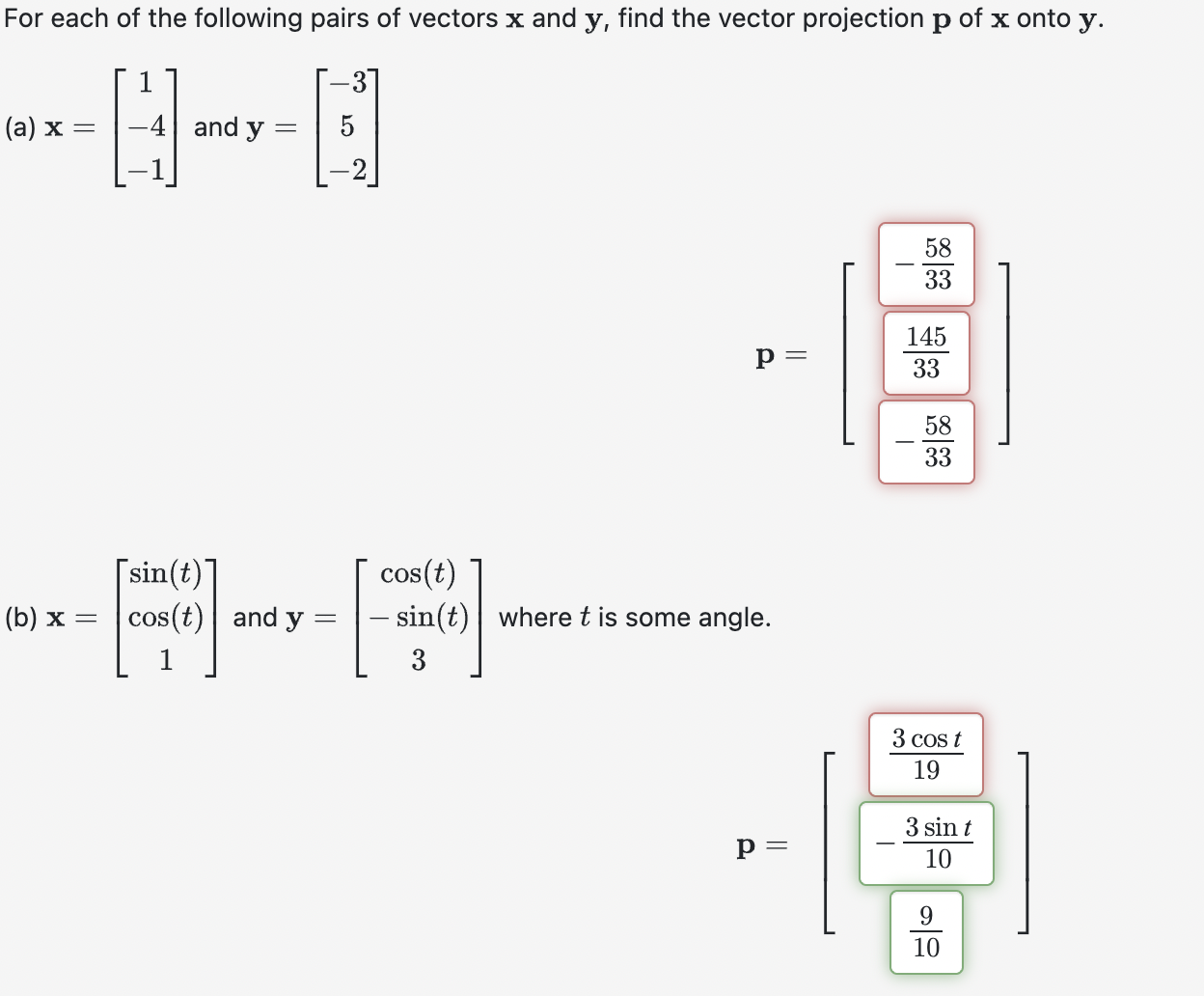 Solved For each of the following pairs of vectors x ﻿and y, | Chegg.com