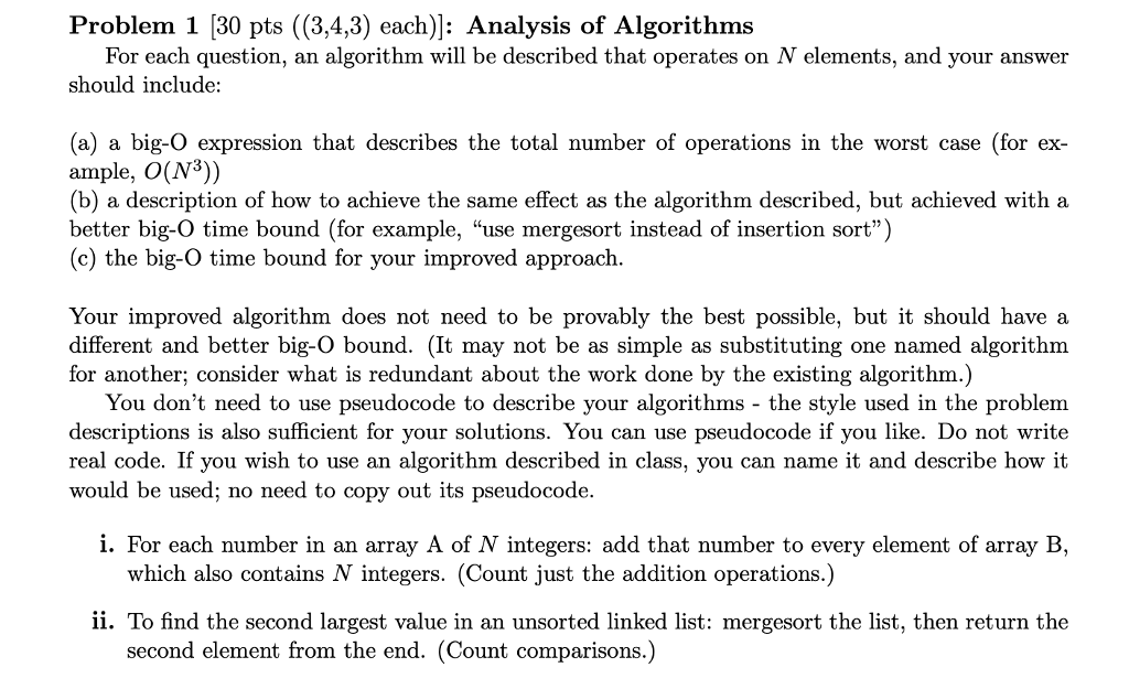 Solved Problem 1 30 pts ((3,4,3) each)]: Analysis of | Chegg.com