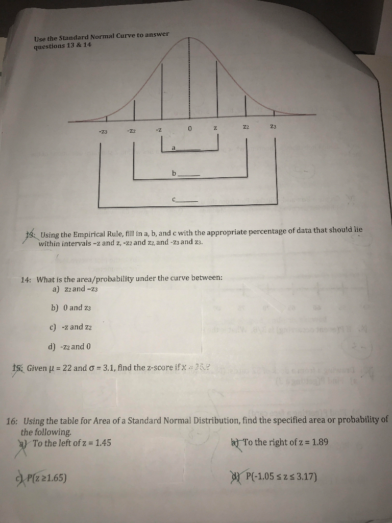 Solved Use the Standard Normal Curve to answer questions 13 | Chegg.com