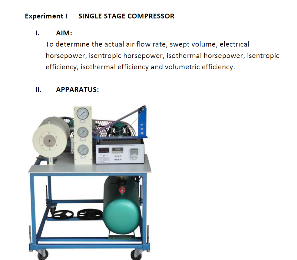 Solved Experimenti SINGLE STAGE COMPRESSOR 1. AIM To