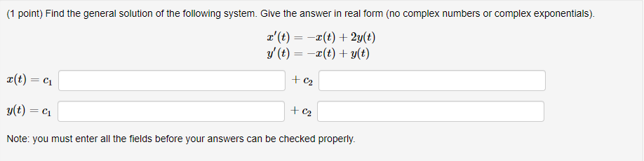 Solved (1 point) Find the general solution of the following | Chegg.com
