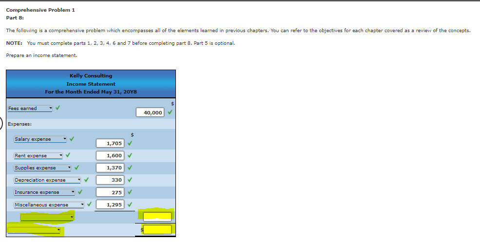 Solved Comprehensive Problem 1 Part 1: The following is a | Chegg.com
