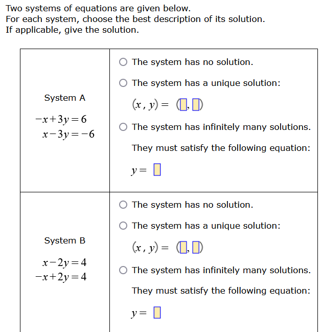 Solved Two Systems Of Equations Are Given Below. For Each | Chegg.com