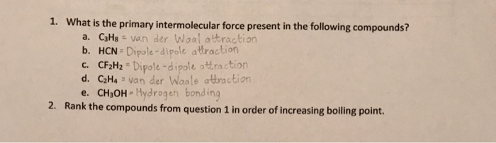 Solved 1. What is the primary intermolecular force present Chegg