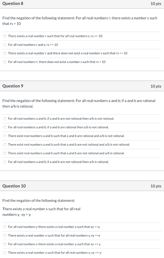 Solved Question 8 10 pts Find the negation of the following | Chegg.com