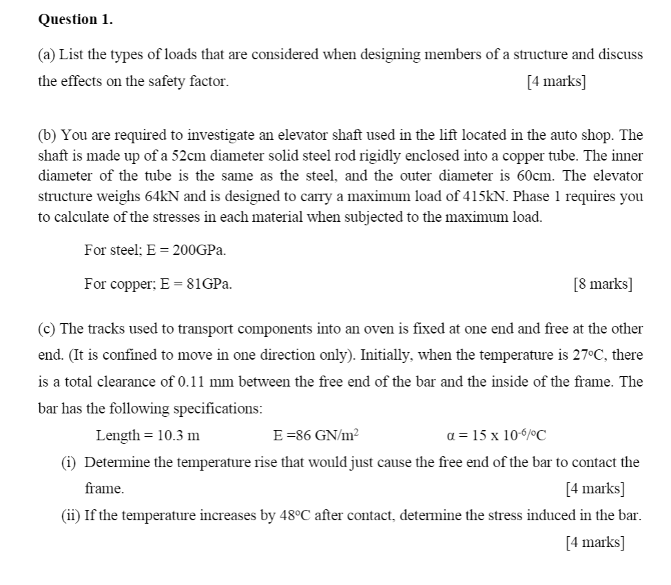 Solved Question 1. (a) List the types of loads that are | Chegg.com