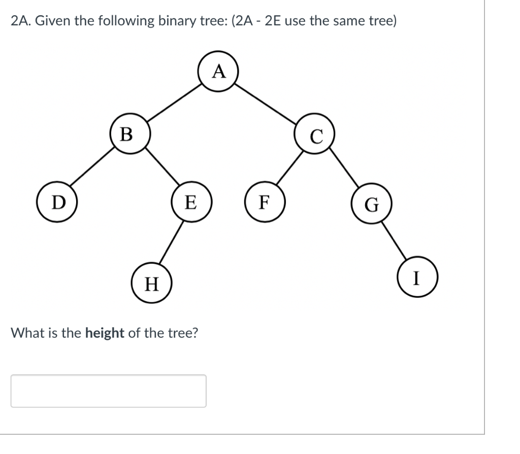 Solved 2A. Given the following binary tree: (2A - 2E use the | Chegg.com