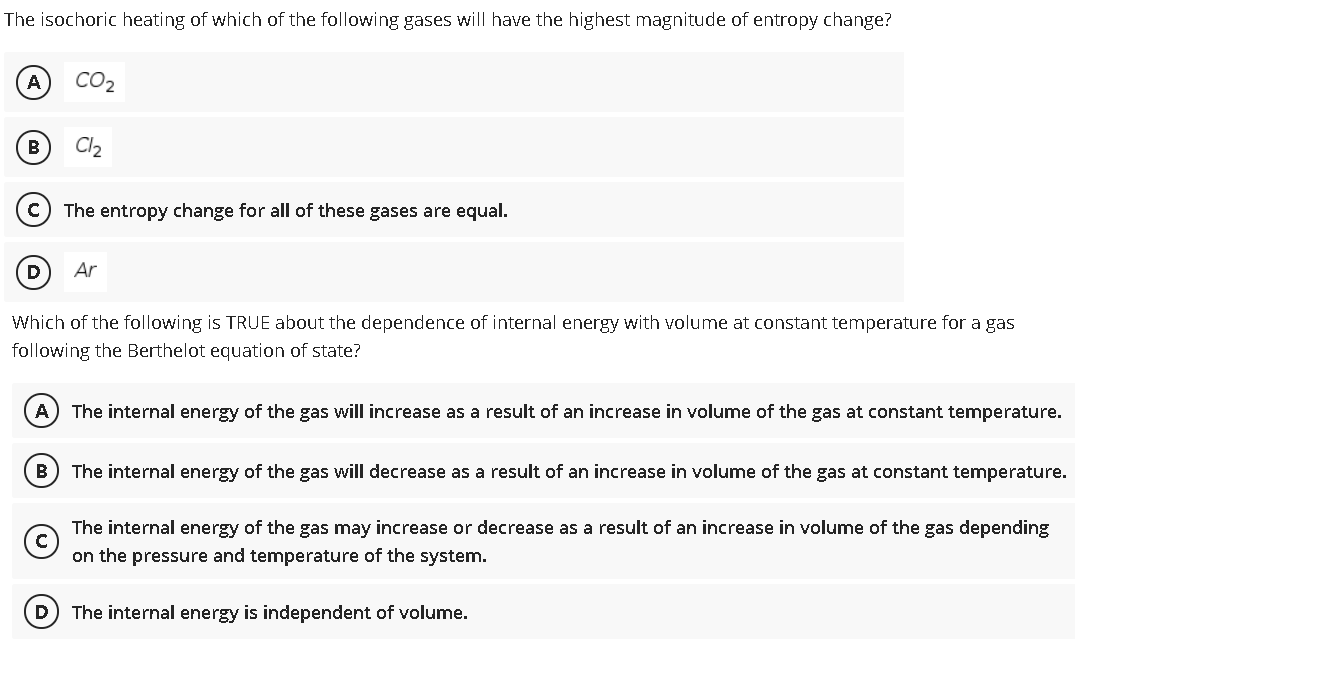 Solved The isochoric heating of which of the following gases