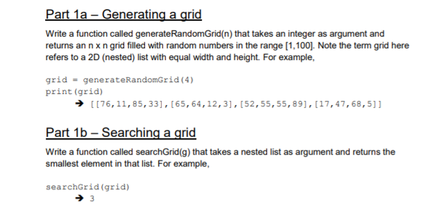 Solved Part 1a- Generating a grid Write a function called | Chegg.com