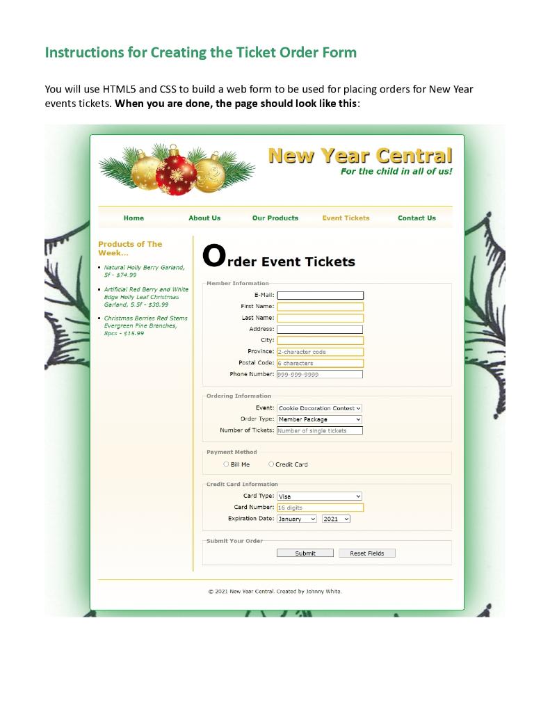 Solved Instructions for Creating the Ticket Order Form You | Chegg.com