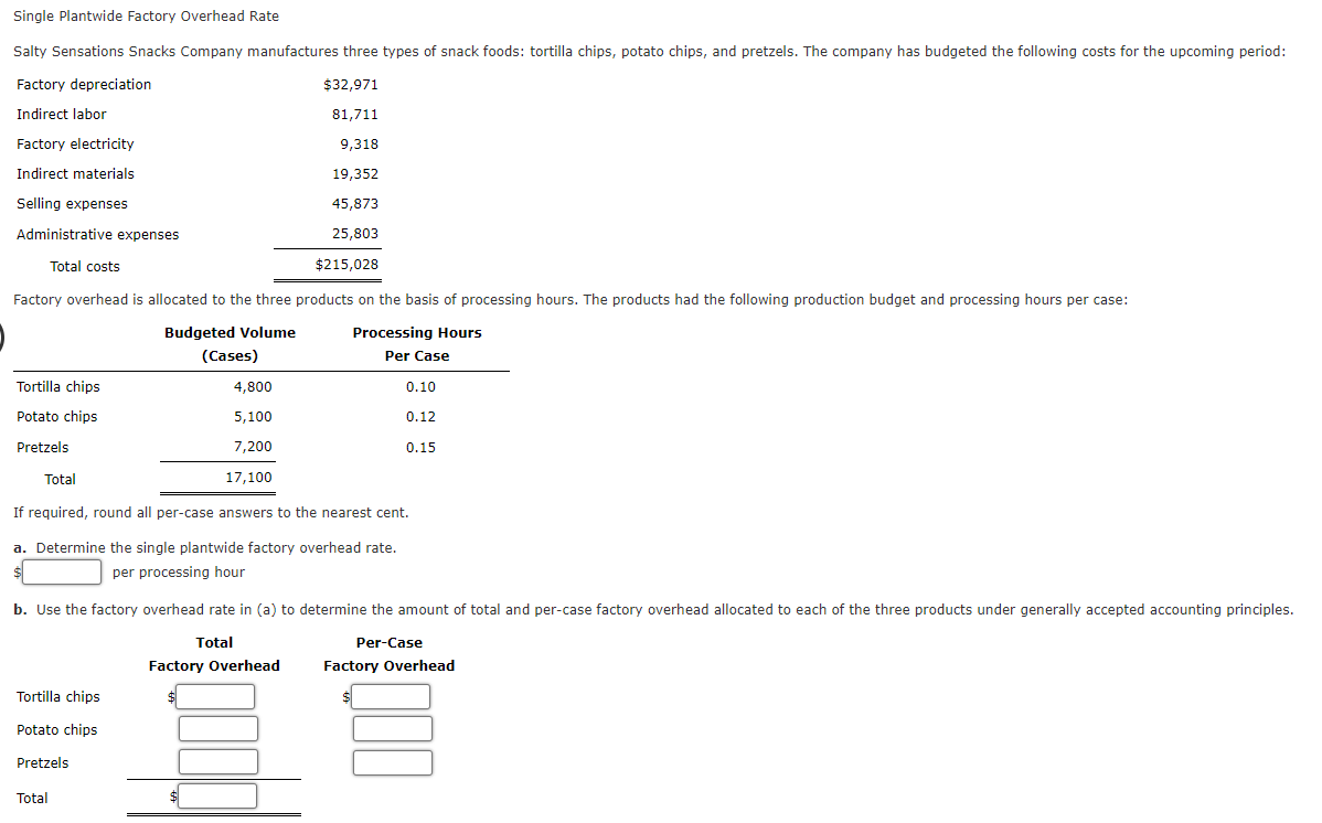 Solved Single Plantwide Factory Overhead Rate If Required, | Chegg.com